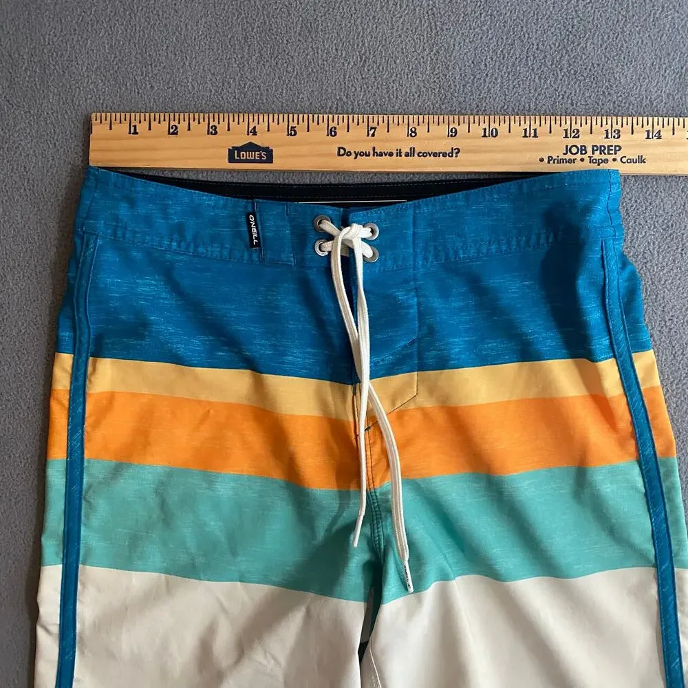 Oneill Boys Lennox Scallop Boardshorts 26 Blue Hyperdry Stretch Swim‎ Beach